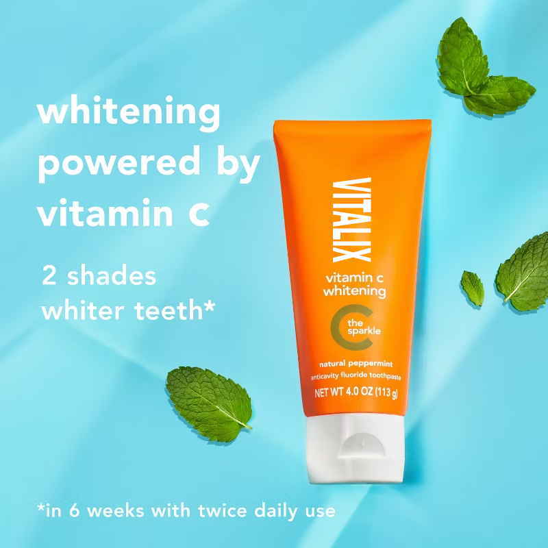 Vitamin C Teeth Whitening Toothpaste with Fluoride - Natural Peppermint
